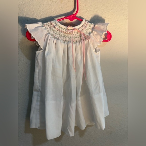 Pink,Green and White Bishop Smocked Dress - No Tags - approx 9-12 Months Vintage - Picture 1 of 5